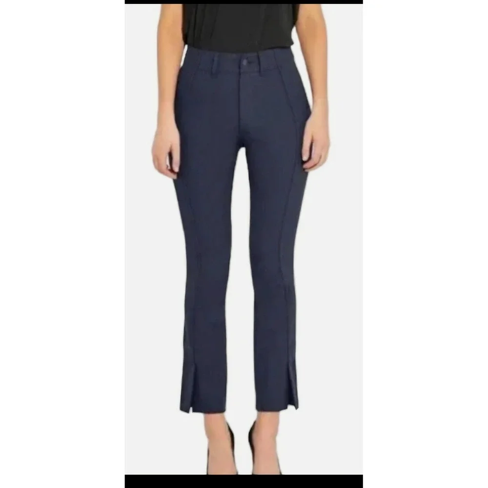 AYR The Sizzle Navy Tonal Seamed Split Hem Pants Women's 10